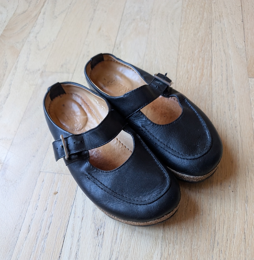 Haflinger Clogs Women's Black Leather Adjustable Hook & Loop Slip On Size 37